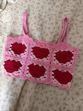 Sugar Thrillz Pink Crochet Heart Patchwork Shoulder Bag with Red Hearts